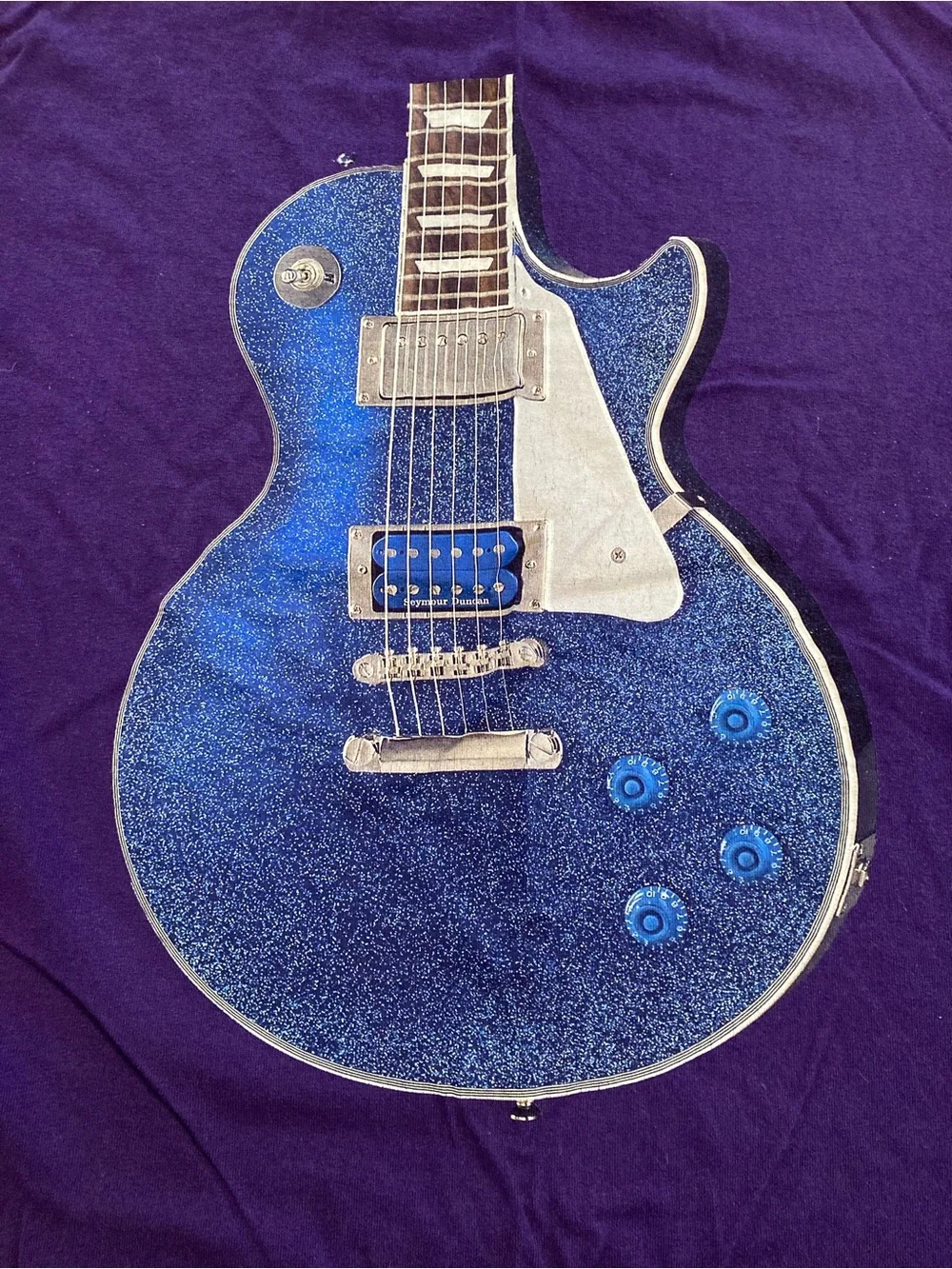 Gildan Purple Tee with Blue Les Paul Guitar Graphic